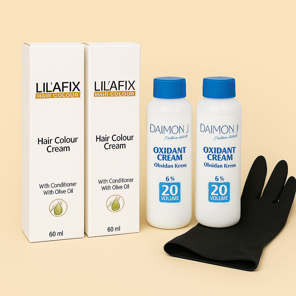 LIL'AFIX 2’li 4/6 Kestane Kızıl Profesyonel Saç Boya Kremi 60 ml + 2'li %6 (20)Oksidan Krem Seti