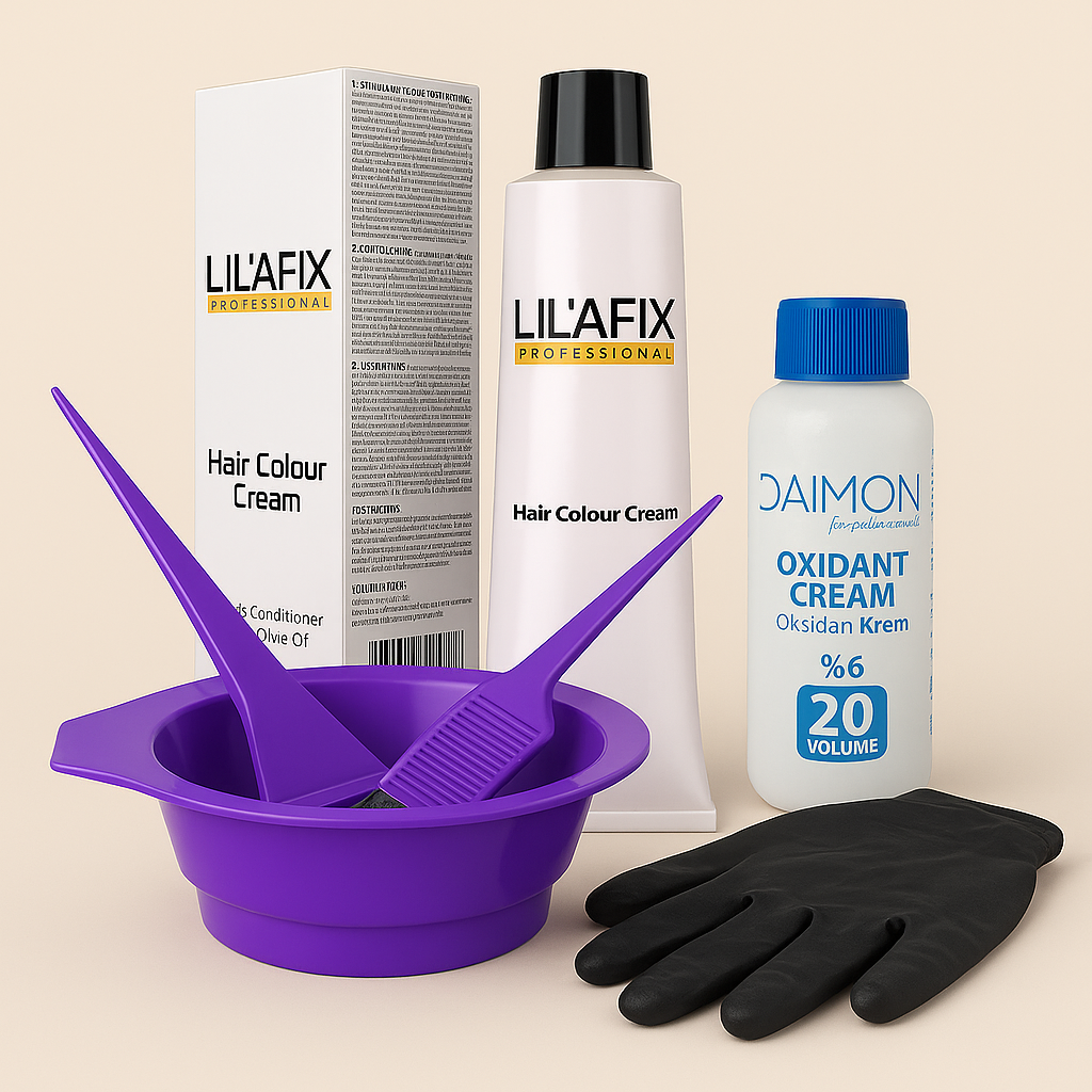 LIL’AFIX 9/1 Küllü Açık Sarı Profesyonel Saç Boya Seti %6 (20 Vol)Oksidan+Karıştırma Kabı+Fırça